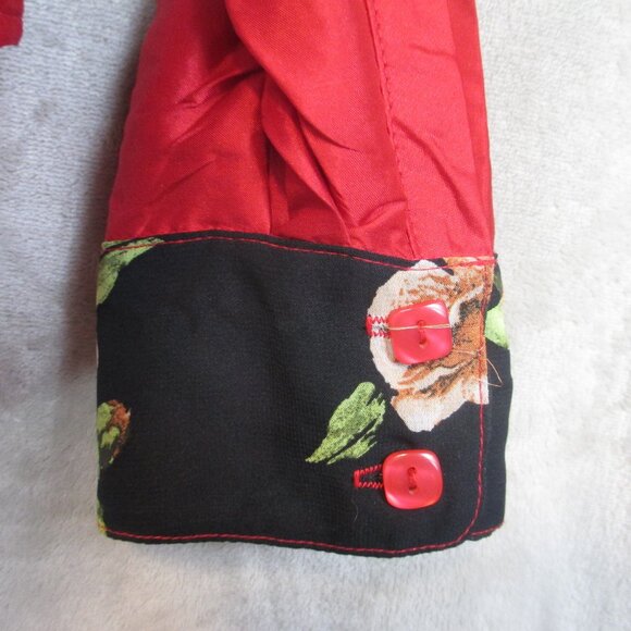 Beluva San Francisco Crinkle Pleated Shirt Womens L Red Button Front Blouse - Picture 4 of 9